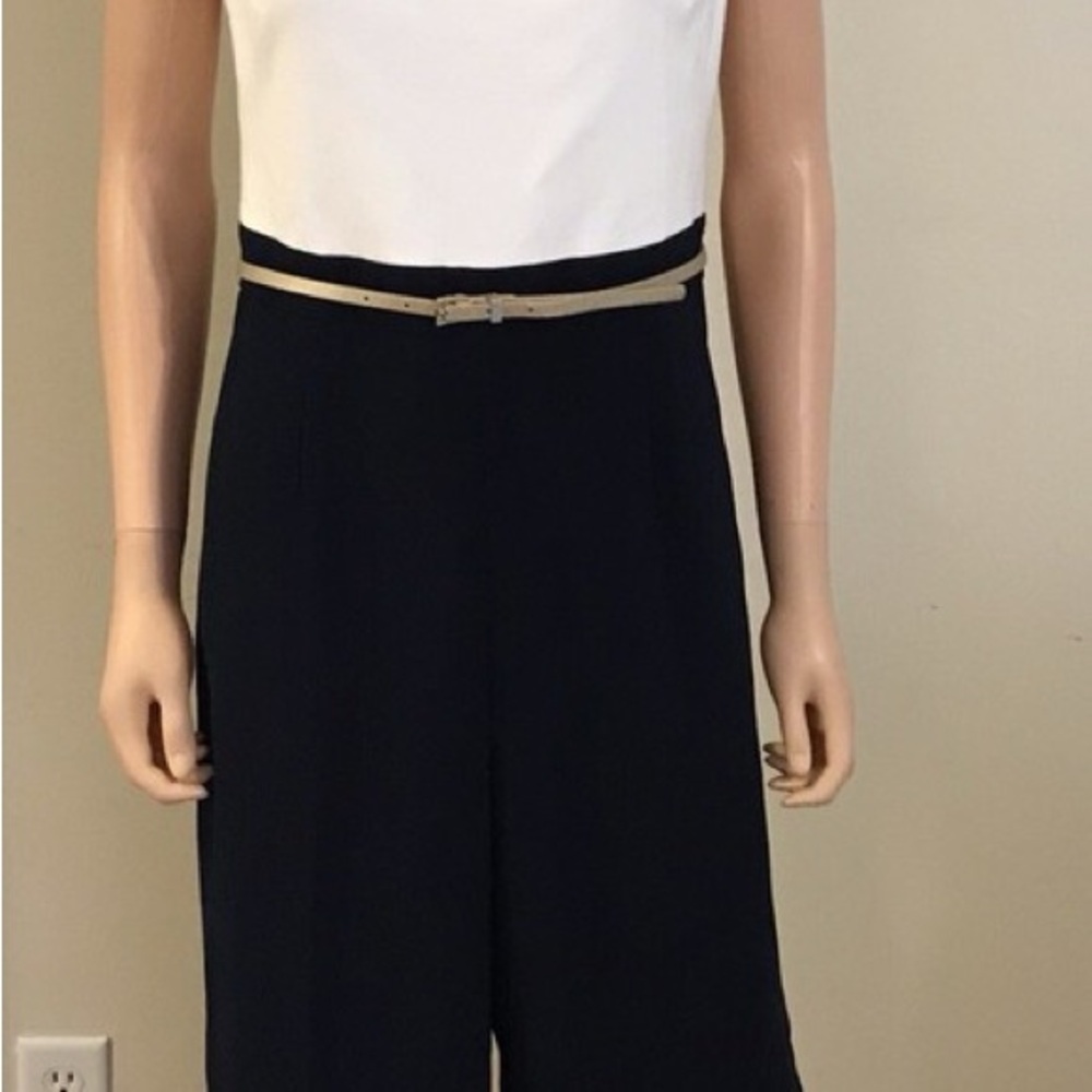 TED BAKER LONDON WOMENS FLAWRAA OFF SHOULDER JUMPSUIT NAVY WHITE GOLD  US SIZE 6